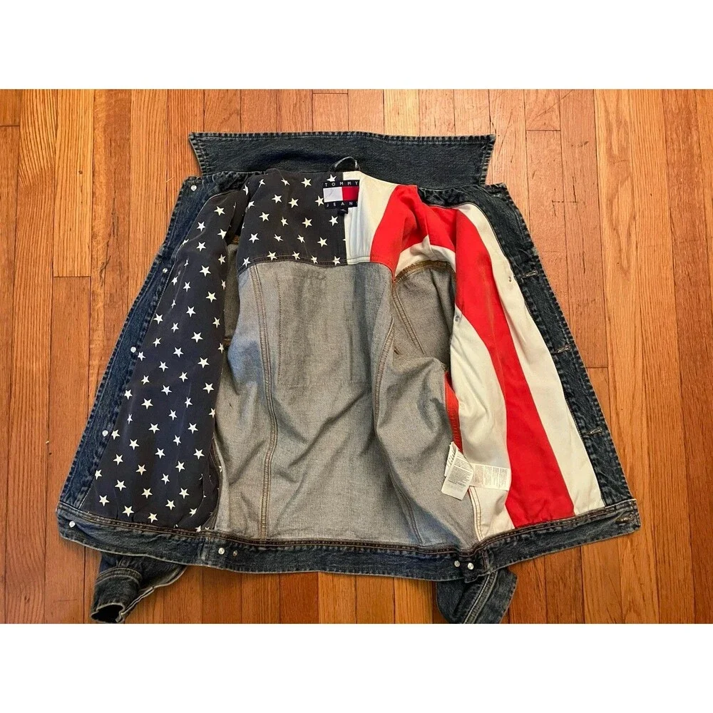 Vintage Tommy Hilfiger Jeans Big Flag Denim Jacket Stars & Stripes Lining XS / S